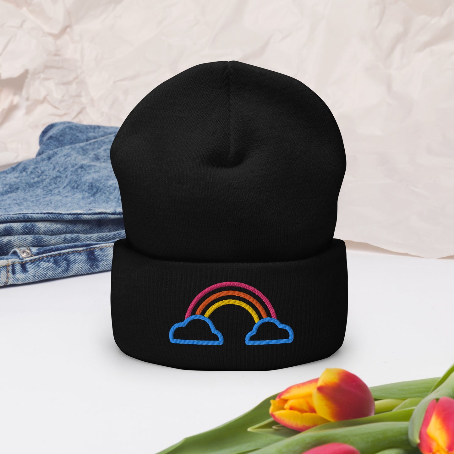 Cuffed Beanie- Rainbow