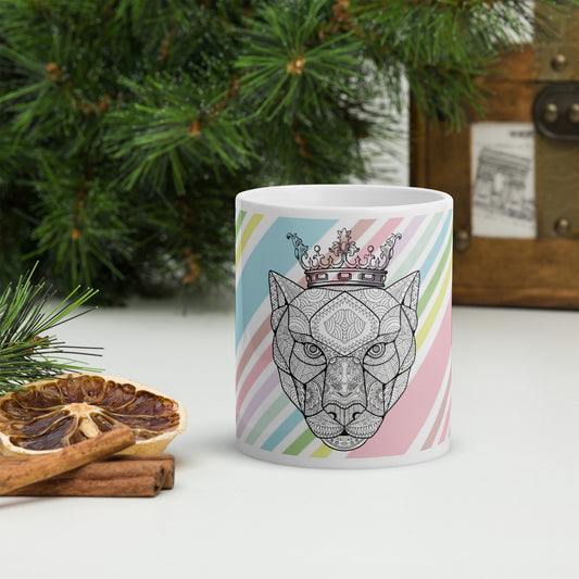 White glossy mug- Lioness Queen, Front Print