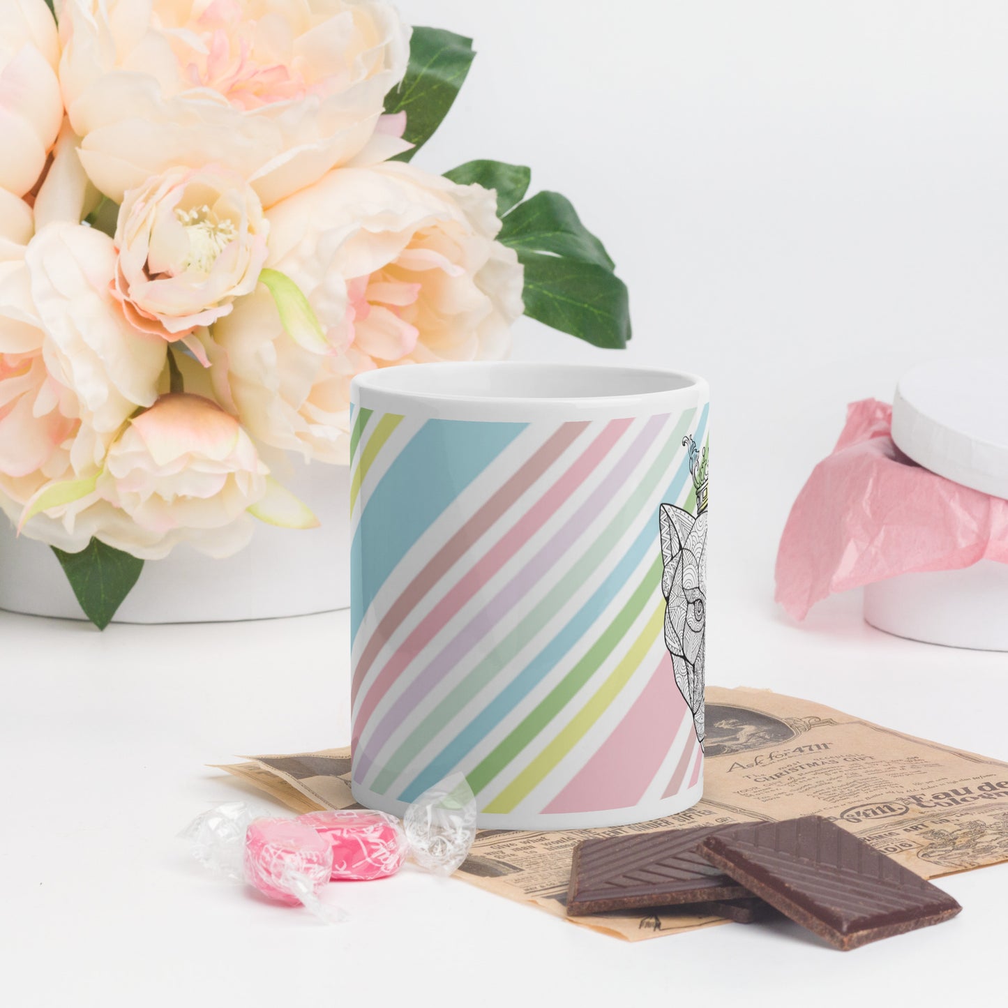 White glossy mug- Lioness Queen, Side Print