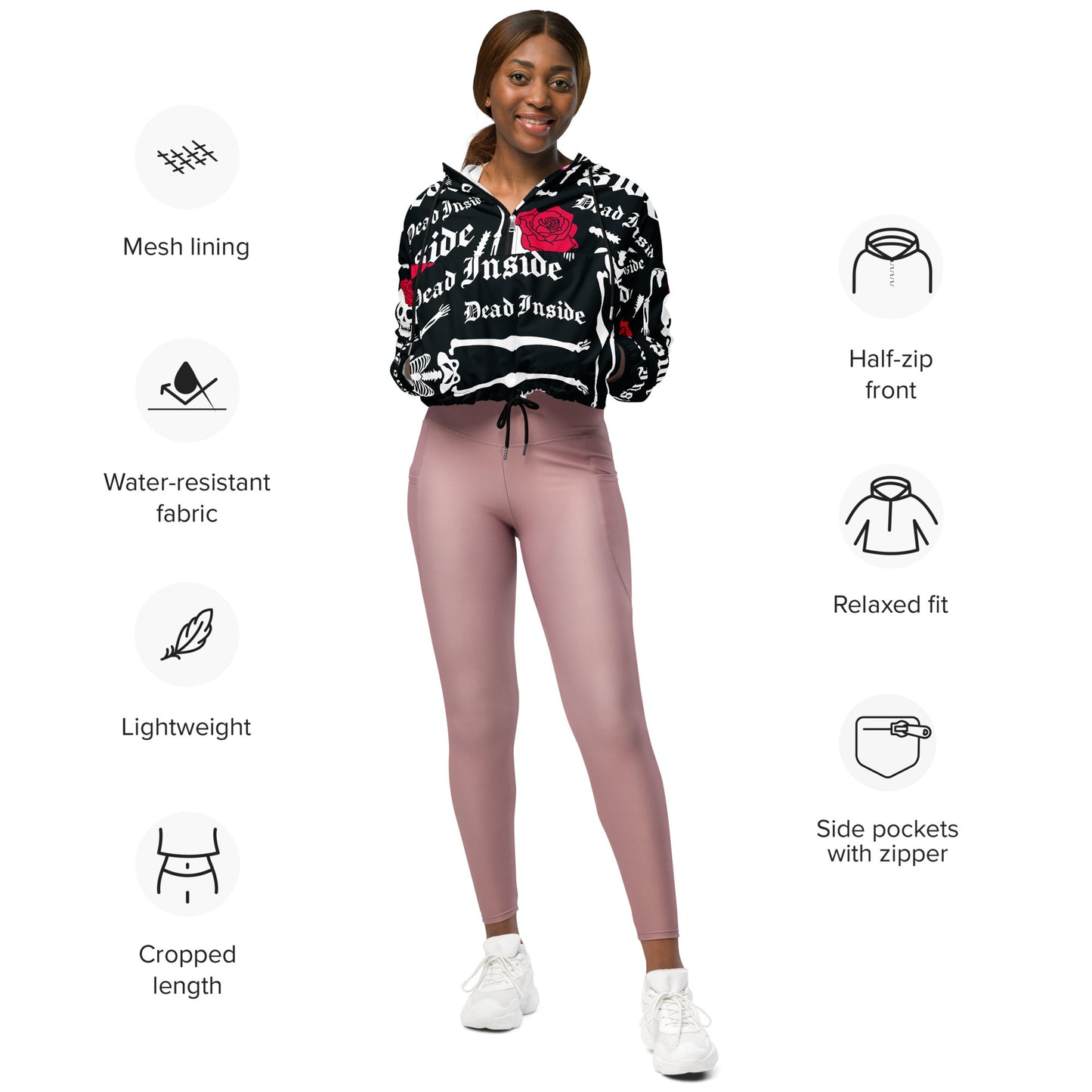 Women’s cropped windbreaker- Sugar Candy Skull